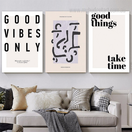 Good Vibes Abstract Typography Vintage Painting Image 3 Panel Canvas Prints For Room Decoration
