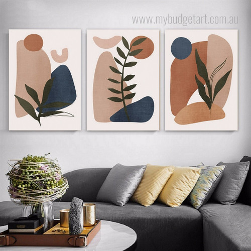 Rocks Leaves Abstract Botanical Scandinavian Stretched Framed Painting Photo 3 Multi Piece Wall Art Prints For Room Decor