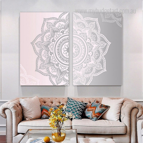 Floral Mandala Flower Abstract Minimalist Stretched Framed Artwork 2 Piece Canvas Prints for Room Wall Décor