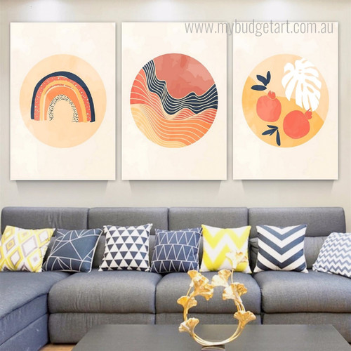 Wavy Stripes Boho Abstract Scandinavian Stretched Framed Artwork 3 Panel Canvas Art for Room Wall Spruce