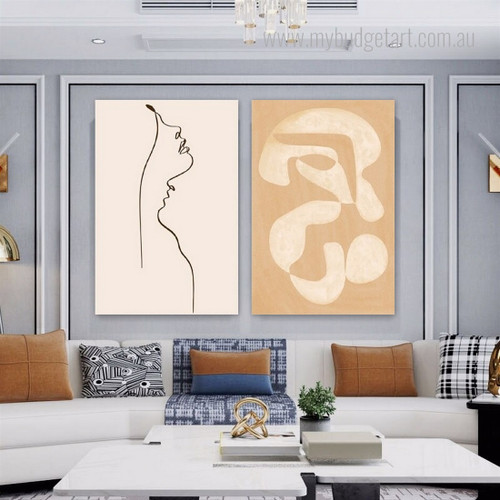 Silhouettes Abstract Figure Minimalist Stretched Framed Artwork 2 Piece Wall Art for Room Wall Adornment