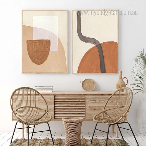 Clay Boho Abstract Minimalist Stretched Framed Artwork 2 Piece Canvas Art for Room Wall Décor