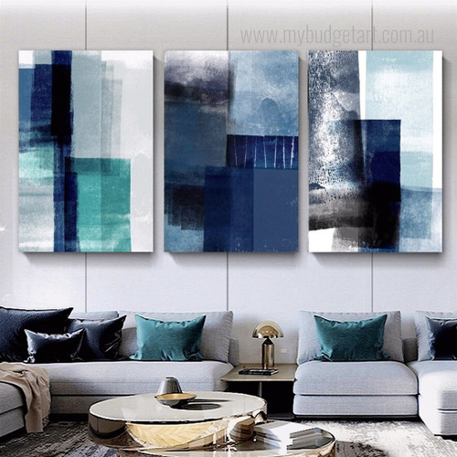 Brush Blocks Modern Abstract Watercolor Stretched Framed Artwork 3 Piece Canvas for Room Wall Garniture