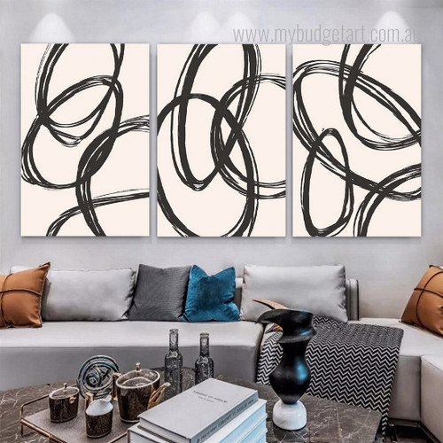 Ellipse Abstract Lines Modern Stretched Framed Artwork 3 Piece Wall Art for Room Wall Finery