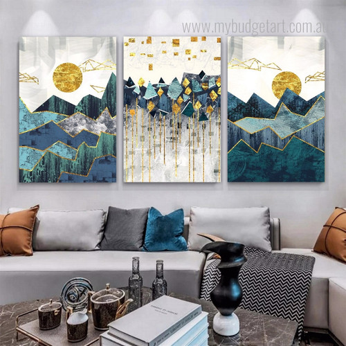 Geometric Mountain Nordic Abstract Landscape Stretched Framed Artwork 3 Piece Canvas Prints for Room Wall Ornament