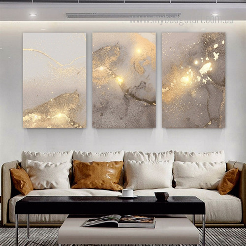 Glittering Marble Texture Abstract Modern Stretched Framed Artwork 3 Piece Wall Art for Room Wall Ornament