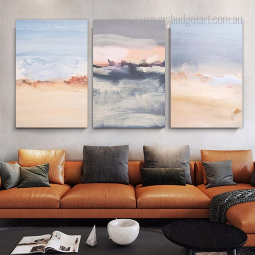 Abstract Seascape Modern Landscape Stretched Framed Artwork 3 Panel Wall Art for Room Wall Adornment