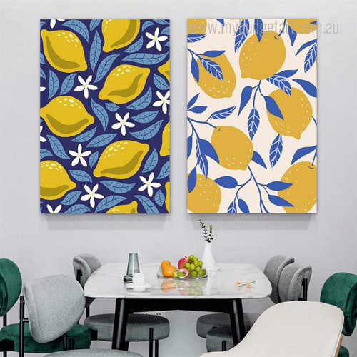 Yellow Lime Lemon Botanical 2 Piece Modern Painting Set Pic Canvas Print for Room Wall Decor