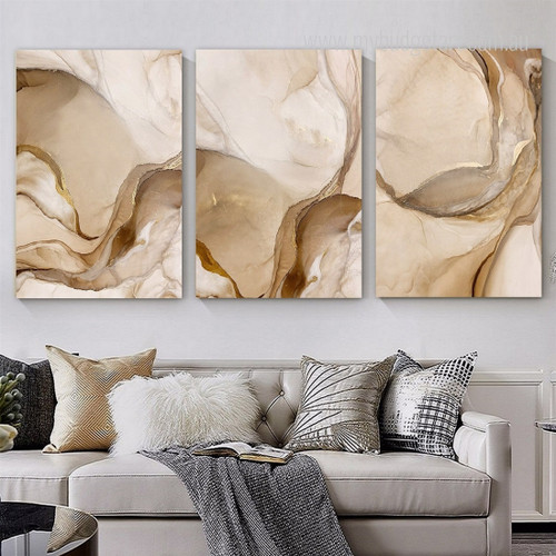 Curved Strias Marbles Lines Abstract Pattern 3 Piece Set Modern Painting Picture Canvas Print for Room Wall Arrangement