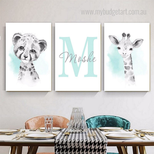 Cub And Calf Animal Photograph 3 Piece Set Minimalist Personalised Custom Nursery Canvas Print Art for Room Wall Arrangement