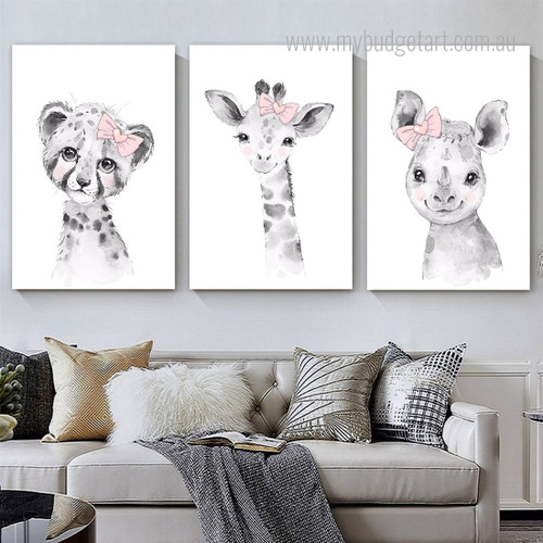 Calf And Cub Watercolour Animal 3 Panel Set Artwork Photograph Nursery Print On Canvas Room Wall Tracery