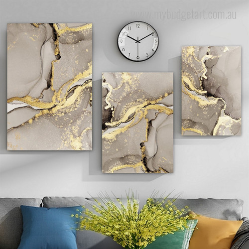 Stigma Marble Pattern Lines Abstract Photograph Modern 3 Piece Set Stretched Canvas Print for Room Wall Art Outfit