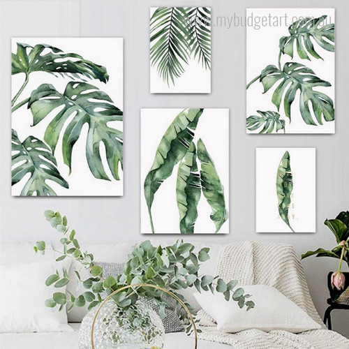 Tropical Leaves Botanical Watercolor Modern Canvas Artwork Photo 5 Piece Multi Panel Wall Art for Room Ornament