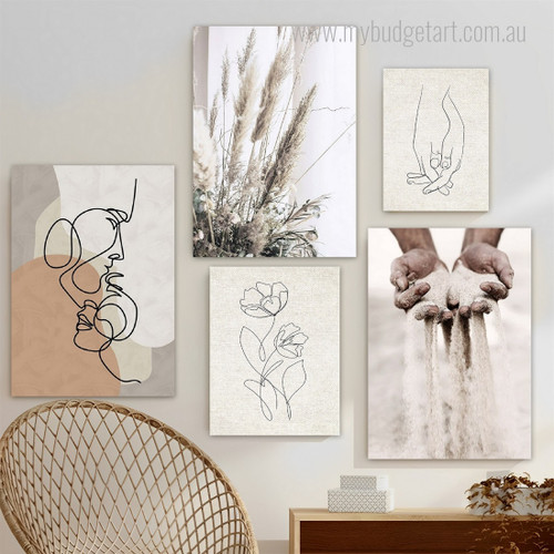 Sand Hand Minimalist Abstract Figure Line Art Framed Artwork Image 5 Piece Canvas Prints for Home Decoration