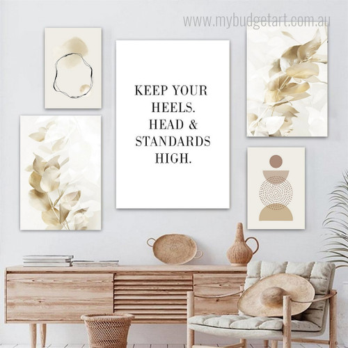 Standards High Circles Quotes Scandinavian Photograph Abstract 5 Piece Set Wrapped Rolled Canvas Print Wall Hanging Artwork Illumination