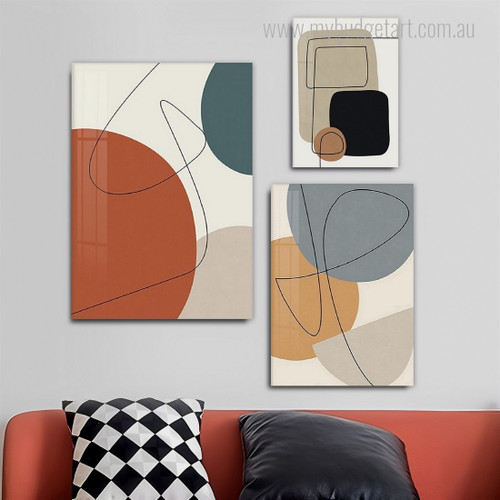 Sinuous Streaks Abstract Minimalist Modern Artwork Picture 3 Piece Canvas Art for Room Wall Ornament
