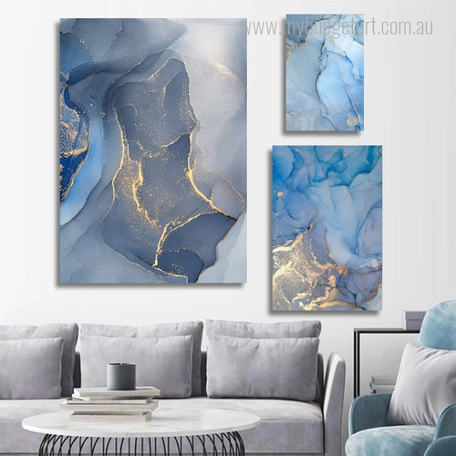 Ink Marble Texture Abstract Modern Artwork Picture 3 Piece Canvas Art for Room Wall Adorn
