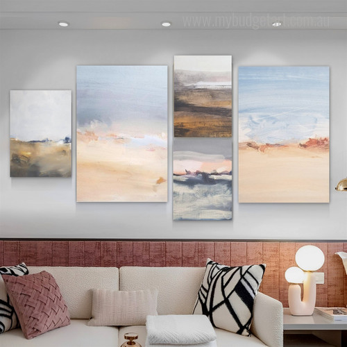 Ocean Aqua Waves Sand Abstract Modern Rolled Photograph 5 Piece Set Canvas Print for Room Wall Artwork Garnish