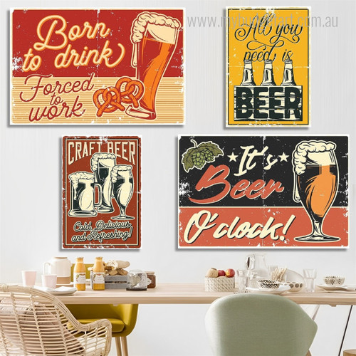 All You Need Is Beer Beverage 4 Multi Panel Painting Set Photograph Vintage Print on Canvas for Wall Hanging Outfit