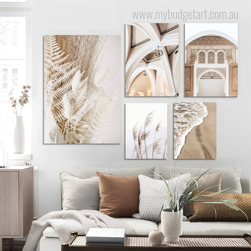 Designer Enter Gate Scandinavian Landscape Cheap 5 Panel Abstract Wall Art Photograph Stretched Canvas Print for Room Embellishment
