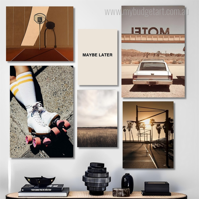 May Be Later Skates Typography Stretched Cheap 6 Multi Panel Modern Wall Art Photograph Landscape Canvas Print for Room Molding