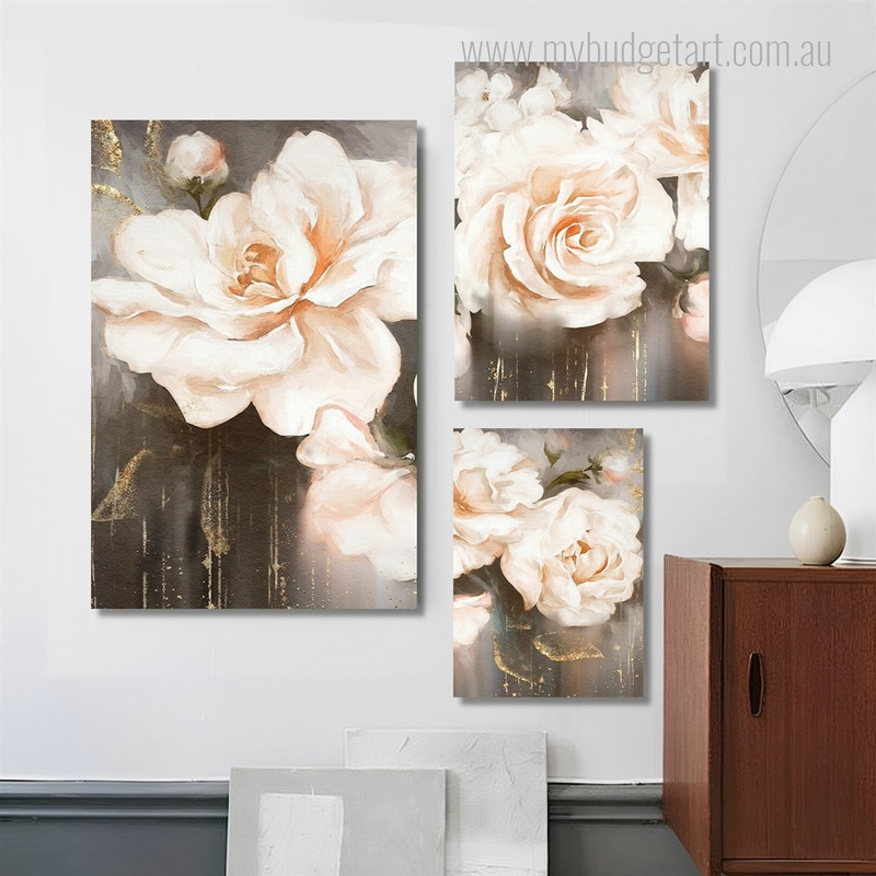 Blooms Mackle Spots Floral Abstract Photograph 3 Piece Set Modern Stretched Artwork Canvas Print for Room Wall Garnish