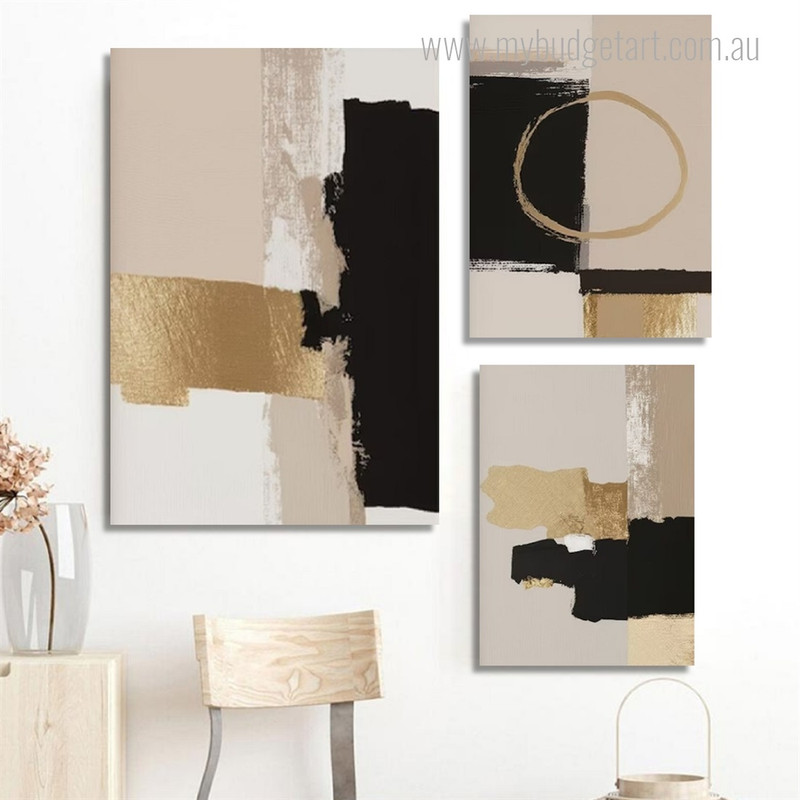 Circular Verses Daubs Circle Abstract Stretched Modern Photograph 3 Piece Set Canvas Print Art for Room Wall Hanging Finery