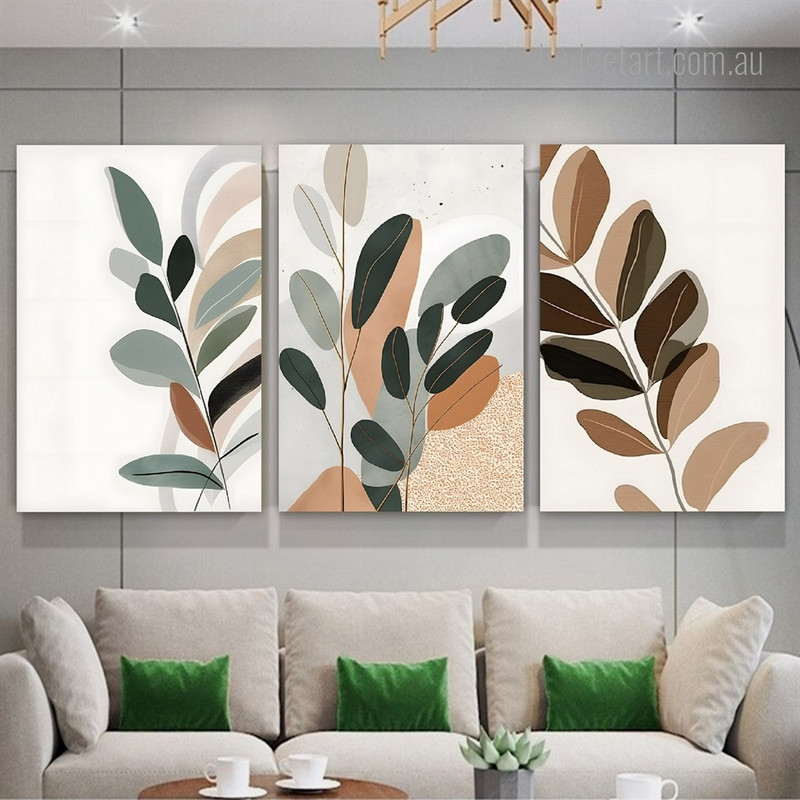 Botanical Boho Leaves Modern Framed Painting Photo 3 Piece Stretched Wall Art Set Canvas Prints For Room Décor
