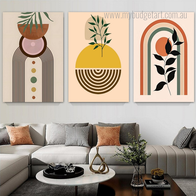 Wandering Rainbow Lineament Abstract Botanical Modern Stretched Painting Pictures 3 Piece Framed Wall Art Canvas Prints For Living Room