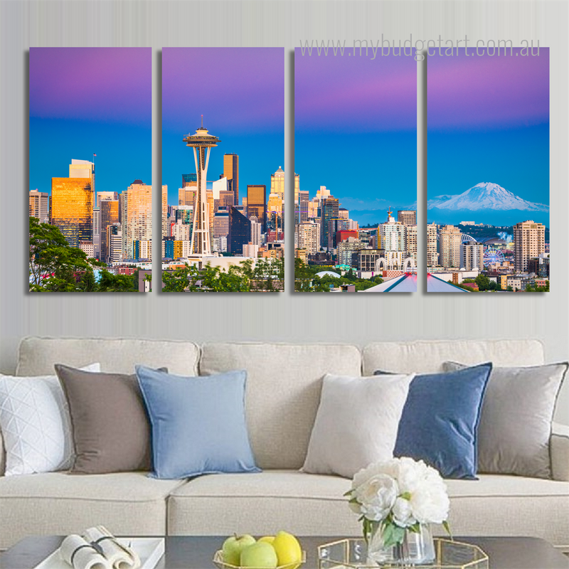 Seattle Washington Usa Naturescape Stretched Painting Photograph 4 Piece Framed Canvas Wall Art Prints Set For Home Décor