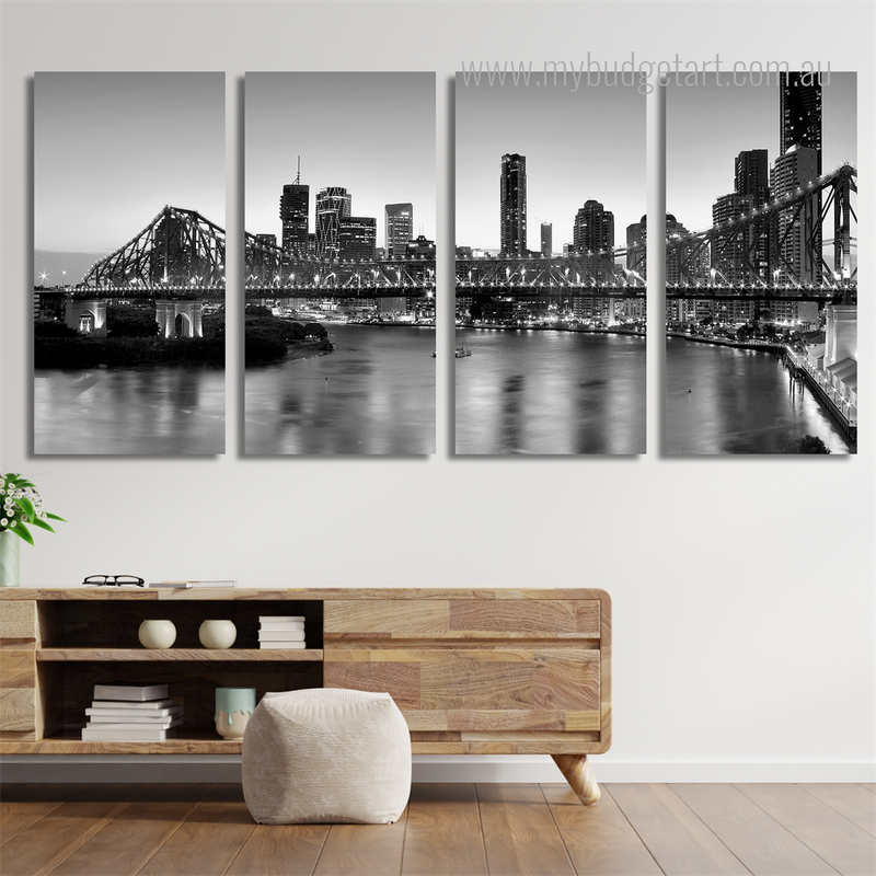Story Bridge Australia Cityscape Framed Wall Art Image 4 Piece Canvas Wall Art Set Australia For Drawing Room
