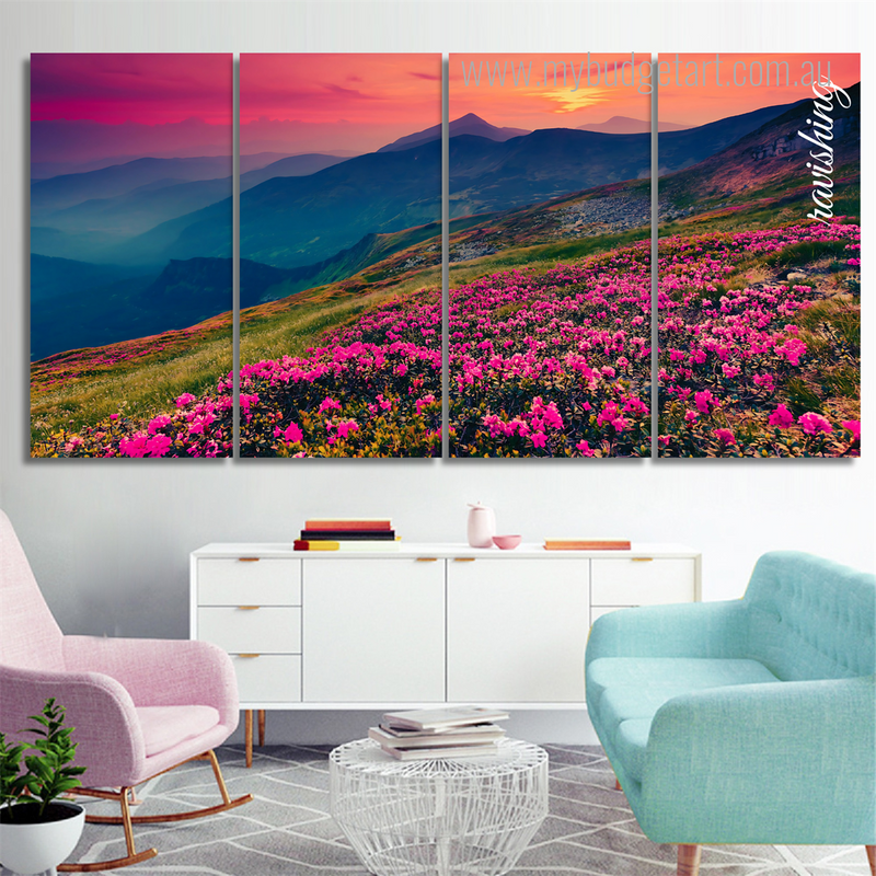 Magic Pink Rhododendron Flowers On Summer Mountains Floral Landscape Nature Modern Split 4 Piece Canvas Wall Art Set Australia For Home Decor Ideas Magic Pink Rhododendron Flowers On Summer Mountains Floral Landscape Nature Modern Split 4 Piece Canvas Wall Art Set Australia For Home Decor Ideas