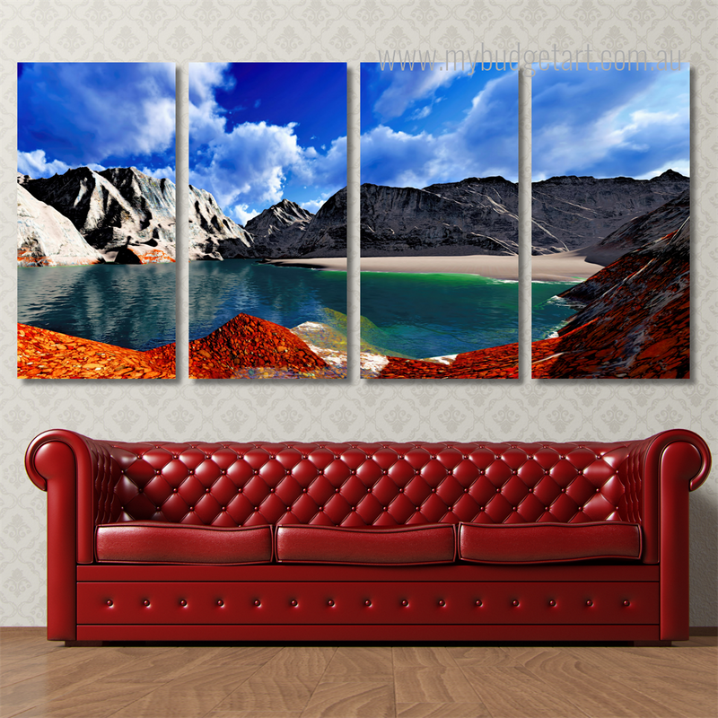 Beautiful Mountain Landscape Modern Framed Painting Pictures 4 Piece Canvas Wall Art Set Australia For Living Room