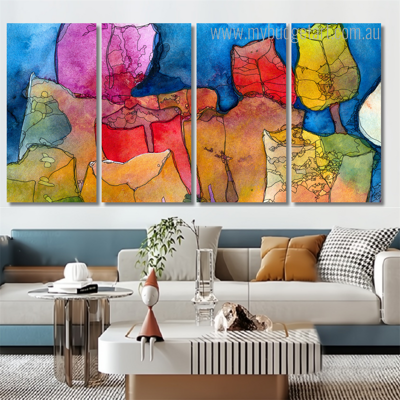 Tulips Oil Painting Abstract Modern Stretched Wall Art Image 4 Piece Canvas Wall Art Set Australia For Bedroom Wall Decor