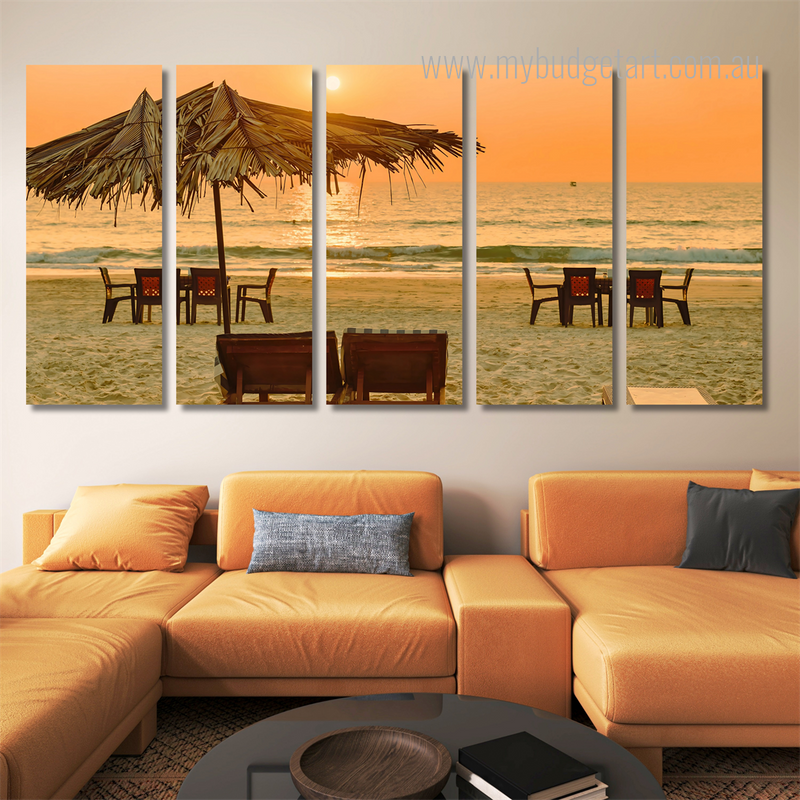 Sunset Beach Party In Goa Naturescape Modern Framed Wall Art Image 5 Piece Framed Canvas Wall Art Prints Set For Bedroom Wall Décor