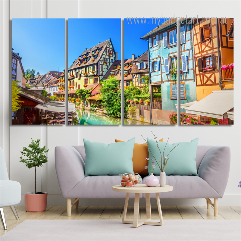 Town Of Colmar France Cityscape Modern Framed Painting Image 4 Piece Canvas Wall Art Set Australia For Home Decor