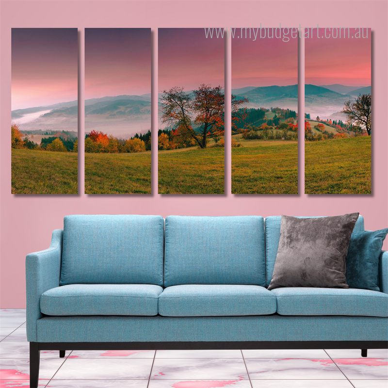 Beautiful Mountain Landscape Modern Framed Painting Photograph 5 Piece Framed Canvas Wall Art Prints Set For Home Décor