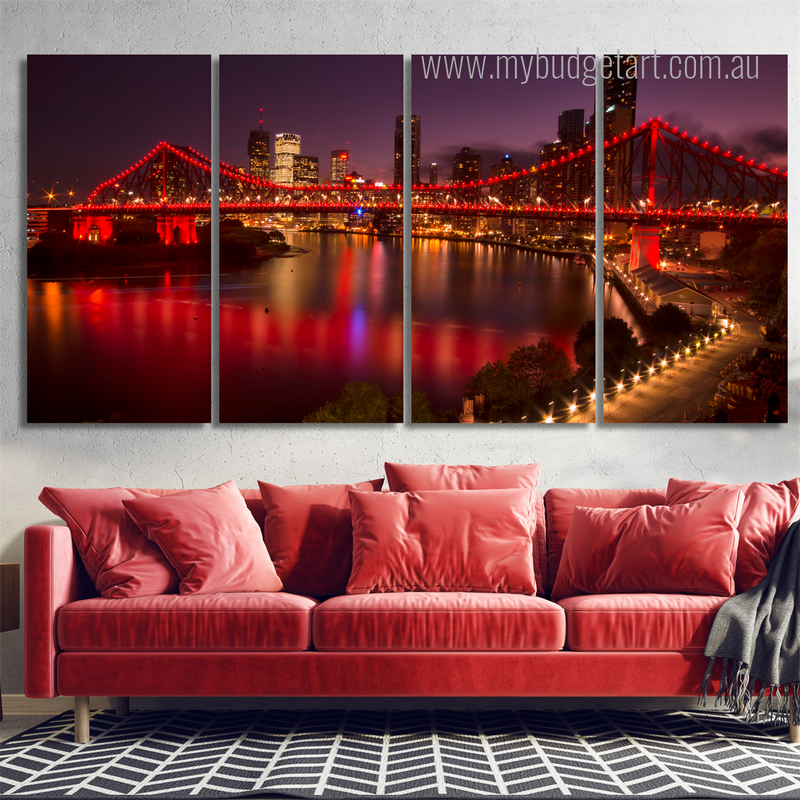 The Story Bridge Australia Cityscape Modern Framed Wall Art Image 4 Piece Framed Canvas Wall Art Prints Set For Room Décor The Story Bridge Australia Cityscape Modern Framed Wall Art Image 4 Piece Framed Canvas Wall Art Prints Set For Room Décor
