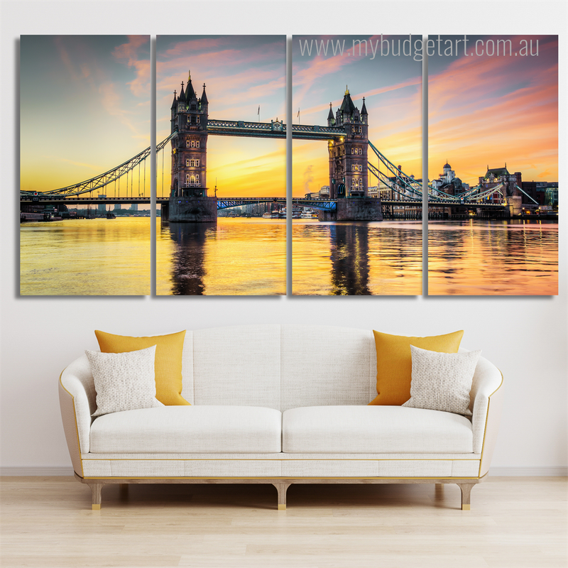 Tower Bridge At Sunrise London Cityscape Modern Framed Painting Photograph 4 Piece Framed Canvas Wall Art Prints Set For Room Décor Tower Bridge At Sunrise London Cityscape Modern Framed Painting Photograph 4 Piece Framed Canvas Wall Art Prints Set For Room Décor