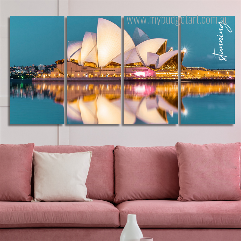 Sydney Opera House Australia Naturescape Modern Framed Painting Image 4 Piece Canvas Wall Art Set Australia For Living Room