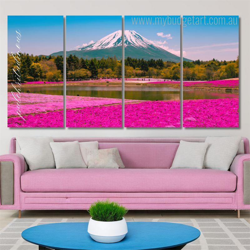 Mount Fuji Japan Naturescape Modern Framed Painting Pictures 4 Piece Framed Canvas Wall Art Prints Set For Home Décor