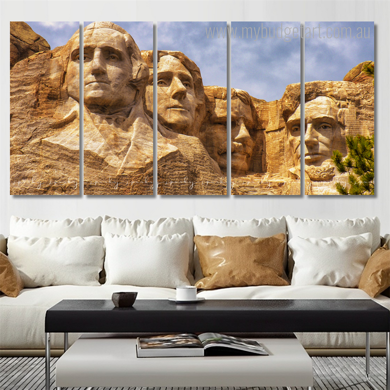 Mount Rushmore National Monument South Dakota Landscape Modern Framed Painting Photograph 5 Piece Framed Canvas Wall Art Prints Set For Home Décor