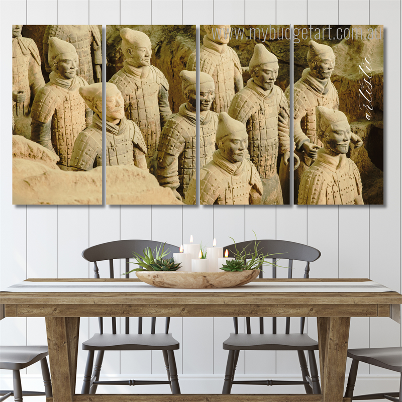 Terracotta Army China Architecture Modern Framed Painting Pictures 4 Piece Framed Canvas Wall Art Prints Set For Dining Room