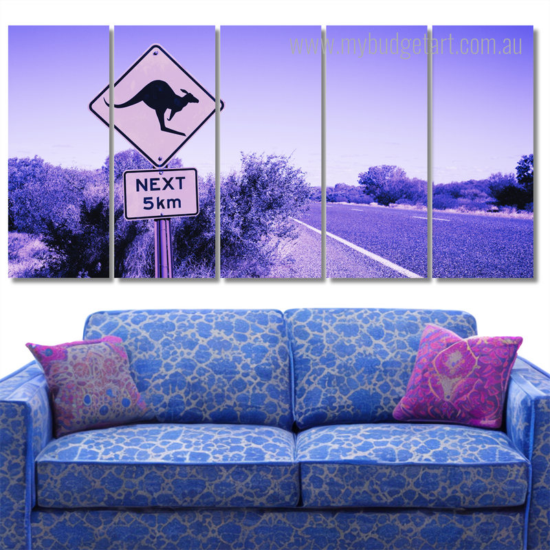 Kangaroo Crossing Australia Modern Stretched Painting Image 5 Piece Framed Canvas Wall Art Prints Set For Office Décor