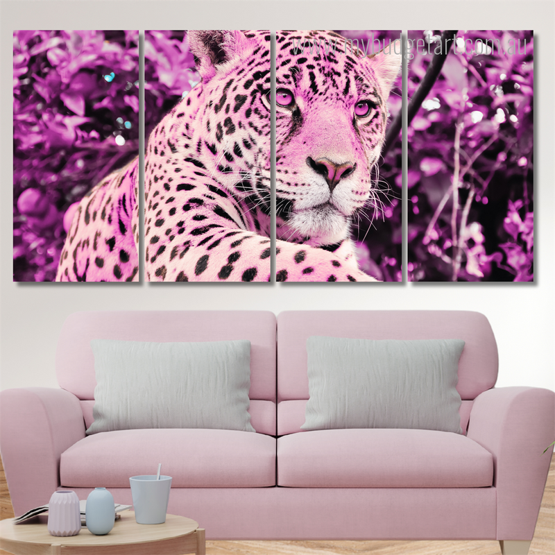 Jaguar In The Amazon Jungle Animal Modern Framed Painting Photograph 4 Piece Canvas Wall Art Set Australia For Drawing Room