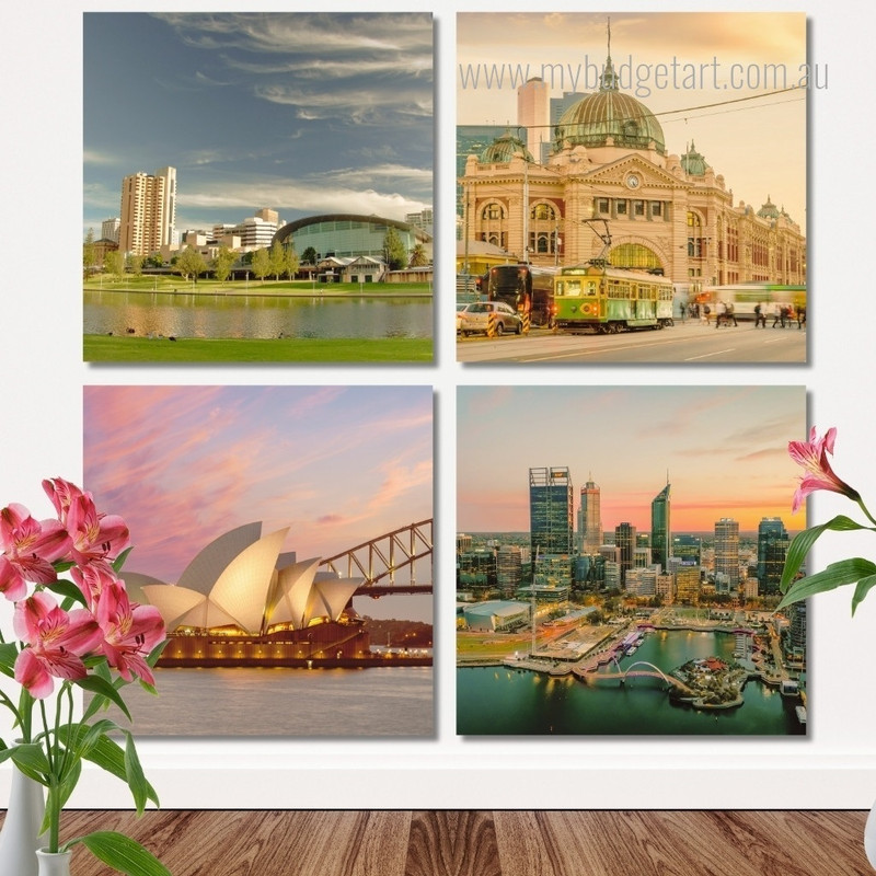 Australian Popular Places Cityscape Modern Framed Painting Photo 4 Piece Framed Wall Art Prints For Room Décor