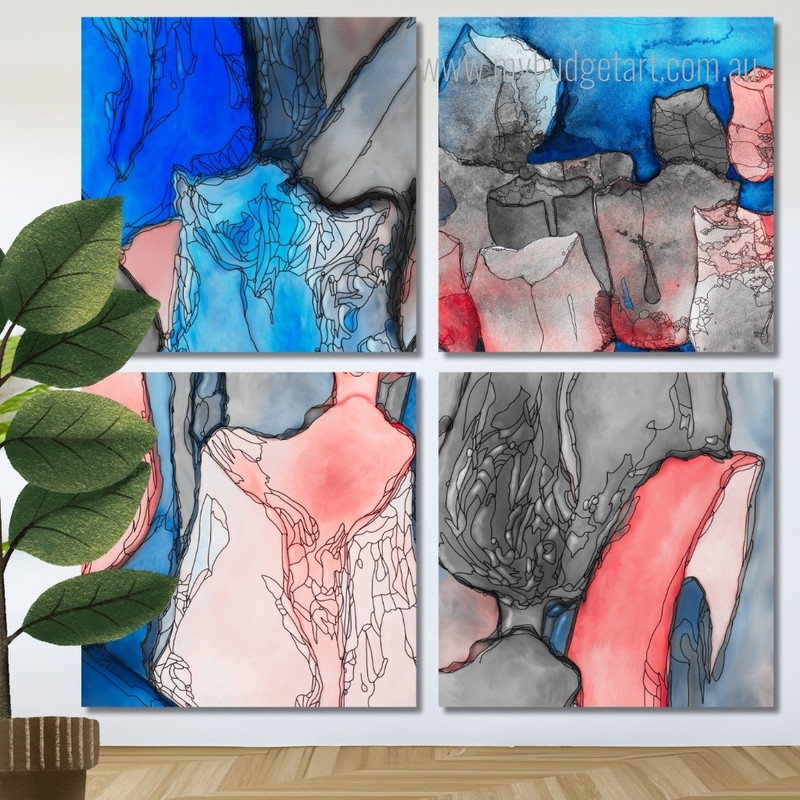 Tulips Oil Painting Floral Modern Framed Painting Wall Art Image 4 Piece Wall Art Framed Canvas Prints Set For Room Decor