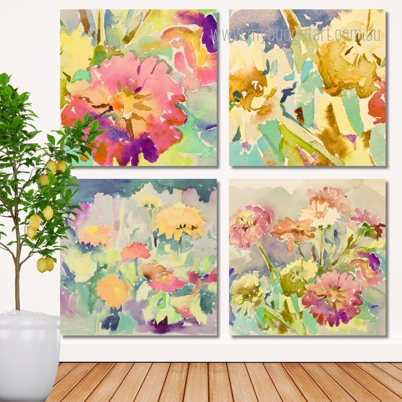 Handmade Watercolor Painting Of Flowers Modern Framed Painting Pictures 4 Piece Framed Wall Art Prints For Office Décor