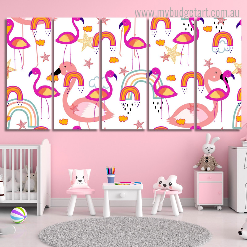 Flamingo Seamless Pattern Animal Modern Framed Painting Photograph 5 Piece Canvas Wall Art Set Australia For Home Decor new