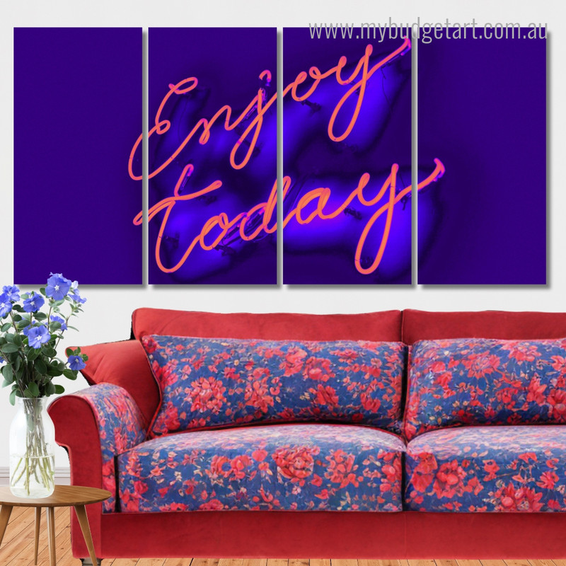 Neon Sign Aesthetic Modern Stretched Painting Photo 4 Piece Framed Wall Art Prints For Living Room